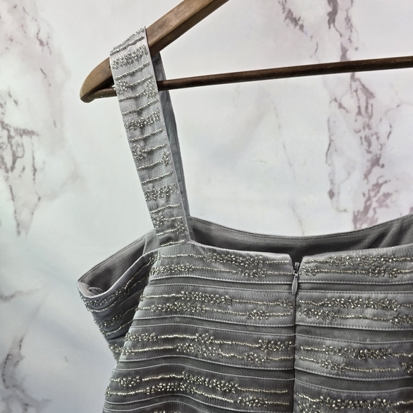 Adrianna Papell Dress Jacket Set Womens 12 Gray Metallic Satin Mother Of Bride - Picture 7 of 15